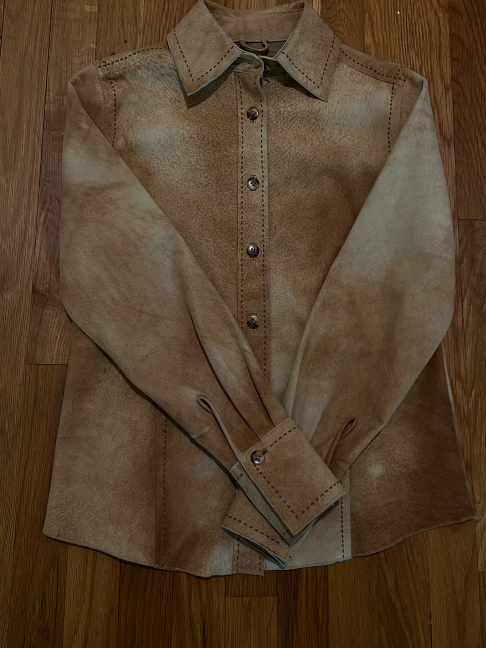 Indigo Palms Suede Button-Down Shirt in Light Brown
